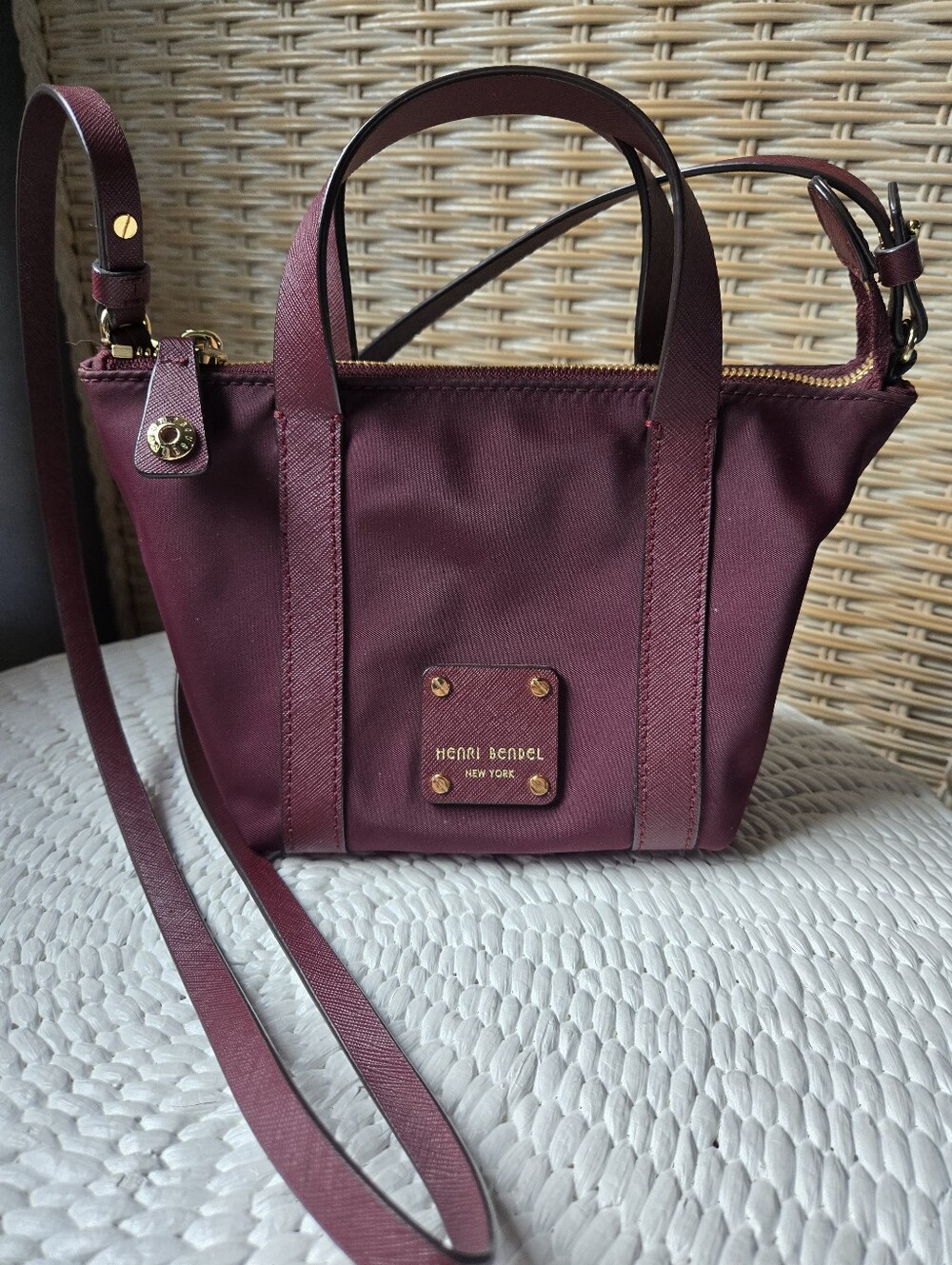 Henri Bendel Burgundy Mini Jetsetter Crossbody Tote Bag